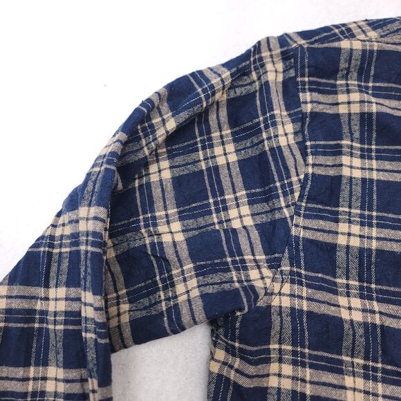 Truly Madras Flannel Casual Button Up Shirt Mens Size Large L Blue Beige - Picture 4 of 10